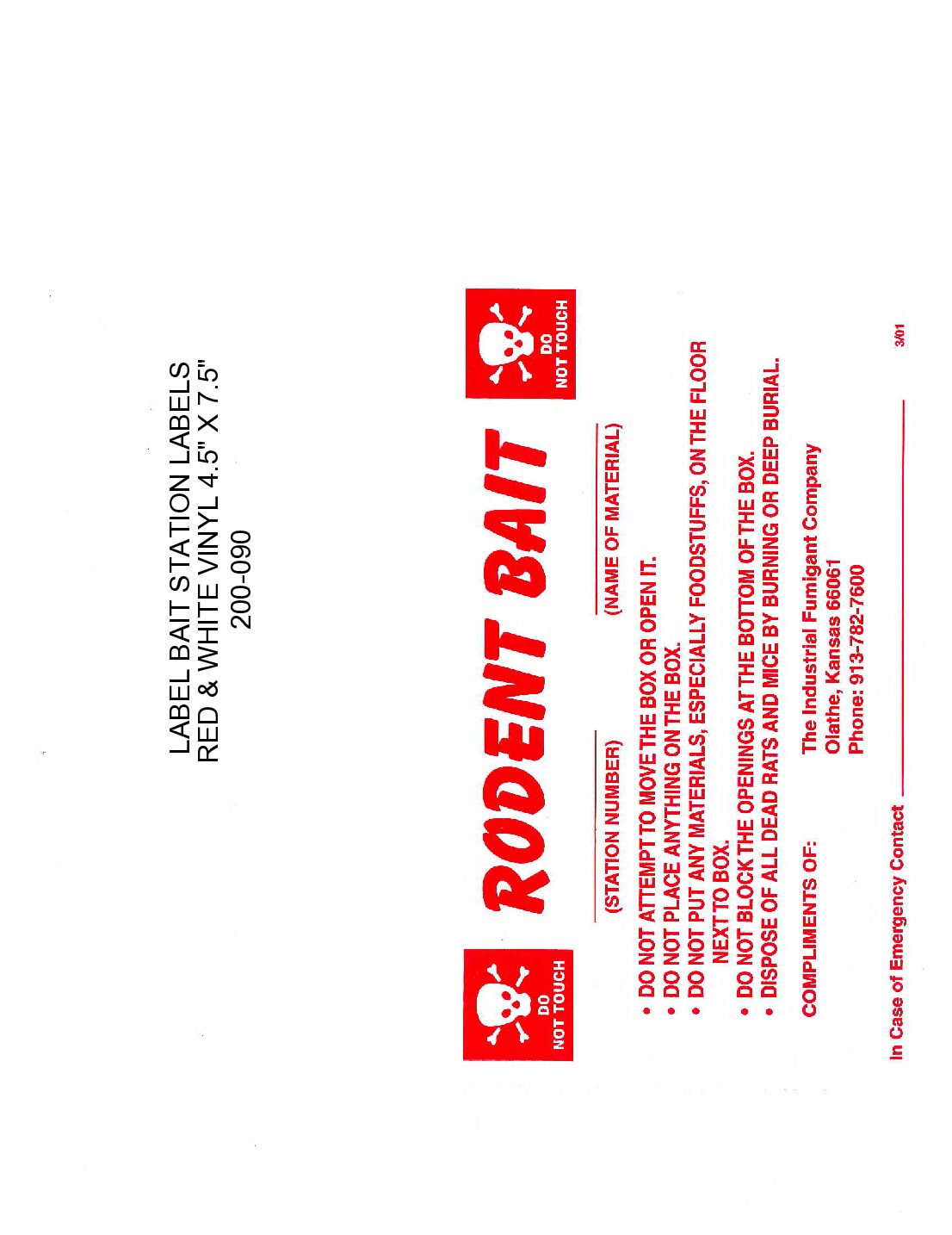 BAIT STATION/RODENT LABELS (WARNING)